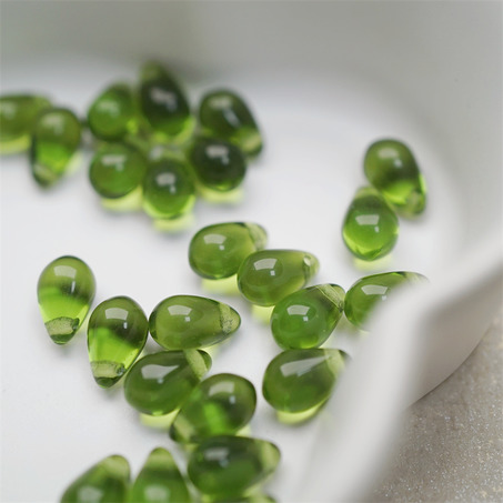 透明复古橄榄绿色~常规水滴珠捷克珠玻璃琉璃珠 6X9MM-3