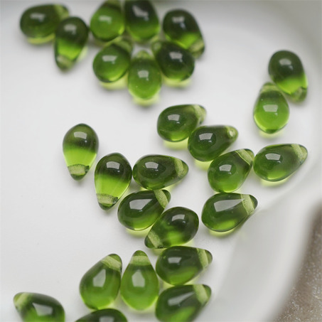 透明复古橄榄绿色~常规水滴珠捷克珠玻璃琉璃珠 6X9MM-4