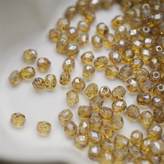 透琥珀斑驳毕加索矿银色~迷你枣形切面火磨珠法绣串珠捷克珠玻璃琉璃珠 4MM