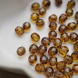 经典毕加索琥珀棕色~切面枣形珠火磨珠捷克珠玻璃琉璃珠 6MM