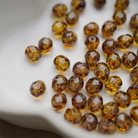 经典毕加索琥珀棕色~切面枣形珠火磨珠捷克珠玻璃琉璃珠 6MM-3