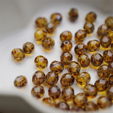 经典毕加索琥珀棕色~切面枣形珠火磨珠捷克珠玻璃琉璃珠 6MM-4