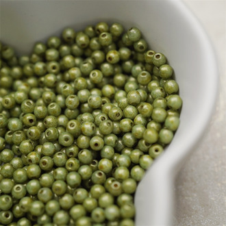 复古毕加索光泽斑驳绿色~迷你圆珠捷克珠玻璃琉璃珠 3MM