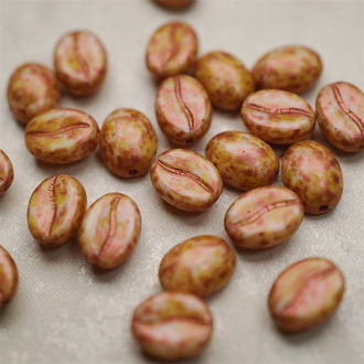 复古米色斑驳玫瑰洒金~可爱百搭咖啡豆珠捷克珠玻璃琉璃珠 11X8MM