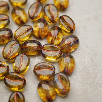 经典琥珀毕加索棕描玫瑰金~可爱百搭咖啡豆珠捷克珠玻璃琉璃珠 11X8MM