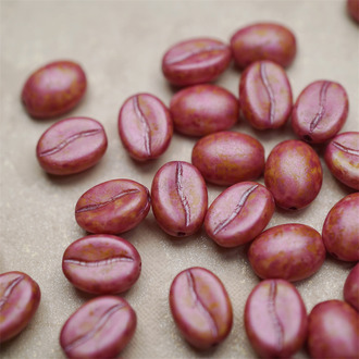 复古红斑驳毕加索做旧色~可爱百搭咖啡豆珠捷克珠玻璃琉璃珠 11X8MM