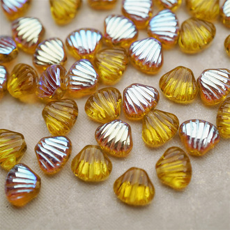 透琥珀黄月光彩色~可爱迷你小贝壳侧孔珠海洋生物捷克珠玻璃琉璃珠 8X7MM