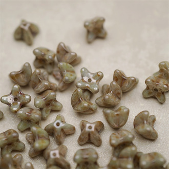 复古斑驳旧旧绿色光泽感~四瓣小花桂花捷克珠玻璃琉璃珠 9MM