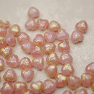 少女果冻粉烫金色~迷你小爱心可爱捷克珠玻璃琉璃珠 6MM