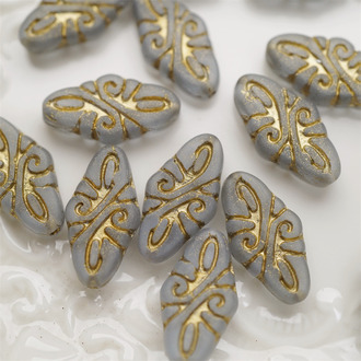 雾面蓝灰色描金~绝美复古巴洛克直孔捷克珠玻璃琉璃 19X9MM