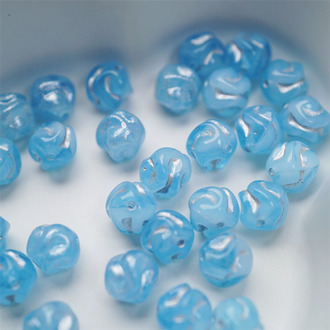 奶油渐变蓝mix描银色~可爱异形玲珑浮雕捷克珠玻璃珠琉璃珠 8MM