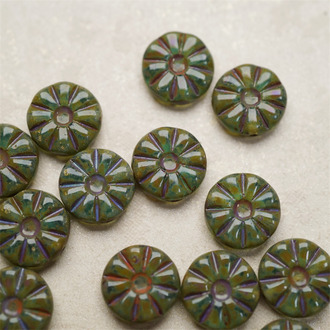 半透蓝斑驳做旧毕加索色~太阳花扁圆珠捷克珠玻璃琉璃 12MM