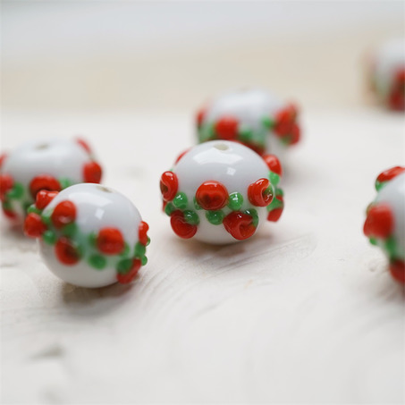圣诞新年红玫瑰花园浮雕彩绘效果~手造精致圆珠日本进口灯工玻璃琉璃珠 14X10MM-4