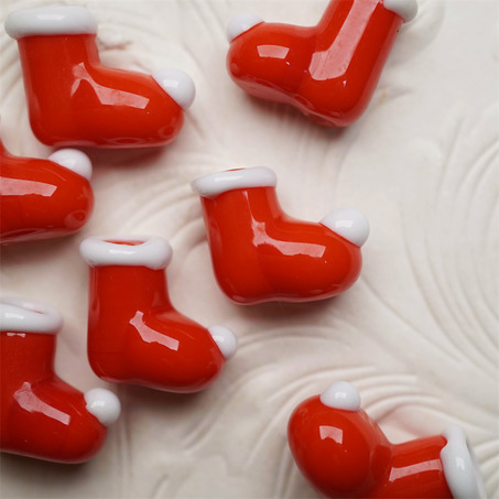 红色圣诞袜新年圣诞款~手造趣味主题款珠日本进口灯工玻璃琉璃珠 15X12MM