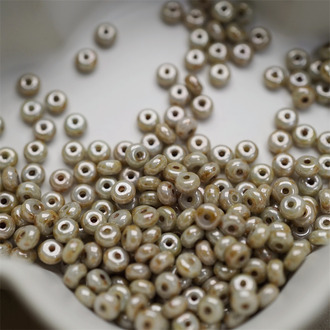 斑驳米灰做旧光泽感~甜甜圈扁圆隔珠隔片珠米珠捷克珠玻璃琉璃珠 2.5X4MM