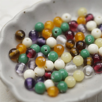 十枚入！秋冬美拉德配色混色mix手造绝美圆珠~日本进口中古古董灯工玻璃琉璃珠