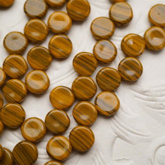 南瓜橘黑条纹mix~双孔扁圆迷你捷克珠玻璃琉璃珠 8MM