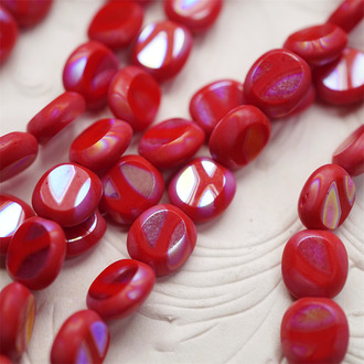红色斑纹幻彩色~迷你椭圆小糖豆捷克珠玻璃琉璃珠 10X9MM