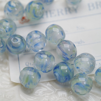 水中星河花纹微气泡感~稀有款气泡花纹圆珠日本进口中古古董灯工玻璃琉璃珠 约10MM
