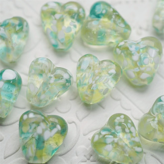 浅溪青青配色~手造桃心爱心珠花纹日本进口灯工玻璃琉璃珠 尺寸约15MM
