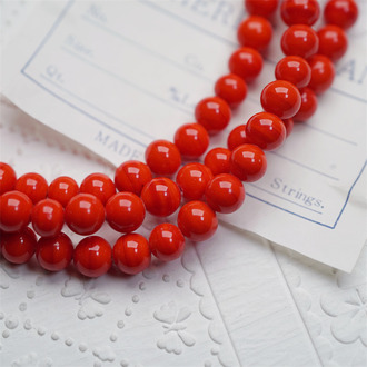串装~超正樱桃红微条纹mix配色手造绝美圆珠~日本进口中古古董灯工玻璃琉璃珠 约7-8MM