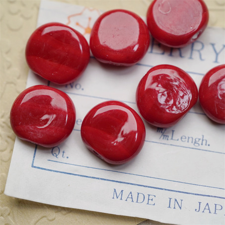 圣诞糖果红mix~手造条纹扁圆日本进口中古古董灯工玻璃琉璃珠 约14MM