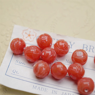 玛瑙红mix~稀有搅糖表面肌理纹理圆珠日本进口中古古董灯工玻璃琉璃珠 约11MM