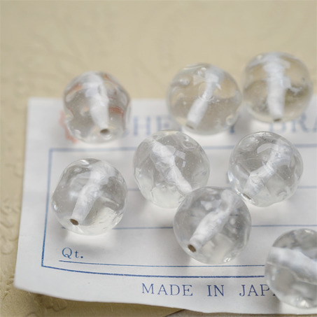 透明冰感纯净水色~手造异形圆珠日本进口中古古董灯工玻璃琉璃珠 约13MM