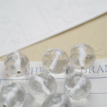 透明冰感纯净水色~手造异形圆珠日本进口中古古董灯工玻璃琉璃珠 约13MM-2