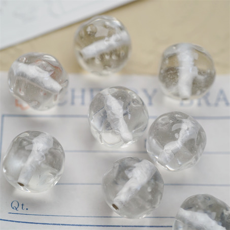 透明冰感纯净水色~手造异形圆珠日本进口中古古董灯工玻璃琉璃珠 约13MM-4
