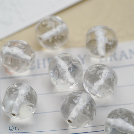 透明冰感纯净水色~手造异形圆珠日本进口中古古董灯工玻璃琉璃珠 约13MM-5