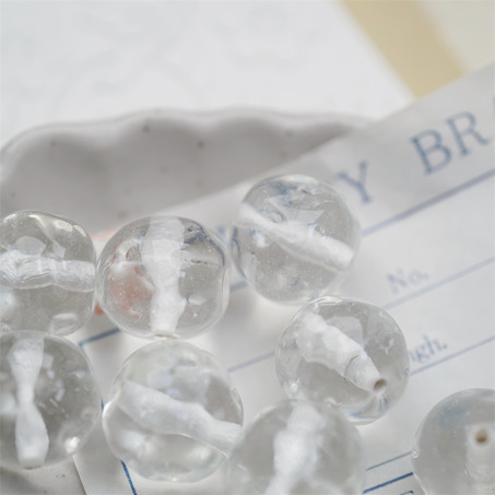 透明冰感纯净水色~手造异形圆珠日本进口中古古董灯工玻璃琉璃珠 约13MM-8