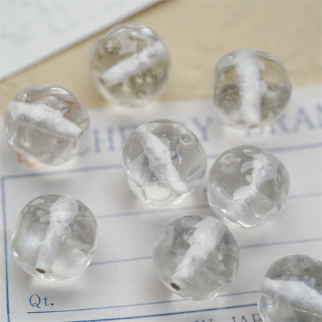透明冰感纯净水色~手造异形圆珠日本进口中古古董灯工玻璃琉璃珠 约13MM-6