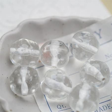 透明冰感纯净水色~手造异形圆珠日本进口中古古董灯工玻璃琉璃珠 约13MM-7