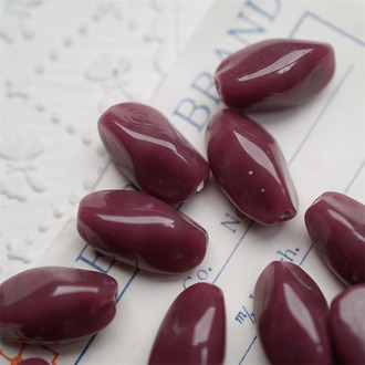 复古柔和深紫色~手造立体异形直孔珠日本进口中古古董灯工玻璃琉璃珠 约16X9MM