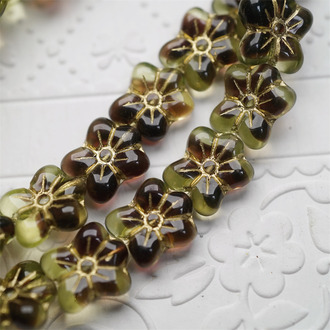 透绿深紫黑夹心mix描金色~捷克珠小花花花朵琉璃珠玻璃珠DIY串珠材料 14MM