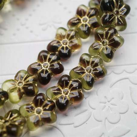 透绿深紫黑夹心mix描金色~捷克珠小花花花朵琉璃珠玻璃珠DIY串珠材料 14MM-2