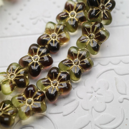透绿深紫黑夹心mix描金色~捷克珠小花花花朵琉璃珠玻璃珠DIY串珠材料 14MM-6