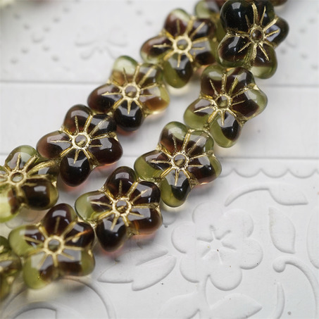 透绿深紫黑夹心mix描金色~捷克珠小花花花朵琉璃珠玻璃珠DIY串珠材料 14MM-8