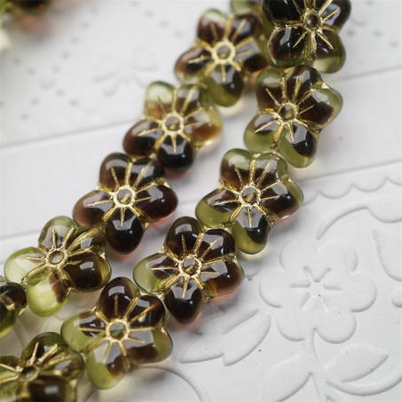 透绿深紫黑夹心mix描金色~捷克珠小花花花朵琉璃珠玻璃珠DIY串珠材料 14MM-7