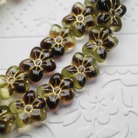 透绿深紫黑夹心mix描金色~捷克珠小花花花朵琉璃珠玻璃珠DIY串珠材料 14MM-10