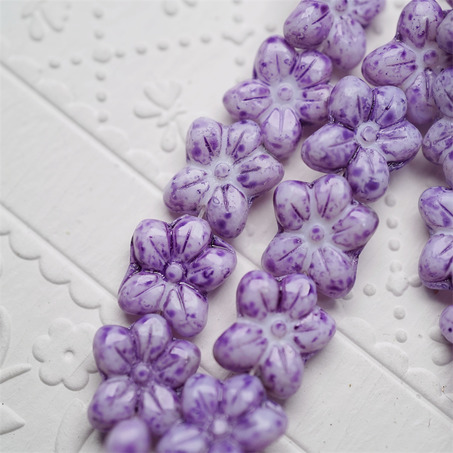 斑驳水彩紫~捷克珠小花花花朵琉璃珠玻璃珠DIY串珠材料 14MM-2