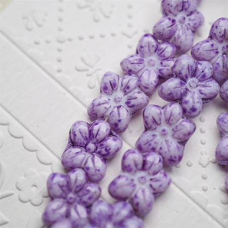 斑驳水彩紫~捷克珠小花花花朵琉璃珠玻璃珠DIY串珠材料 14MM