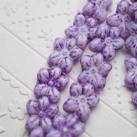 斑驳水彩紫~捷克珠小花花花朵琉璃珠玻璃珠DIY串珠材料 14MM-3