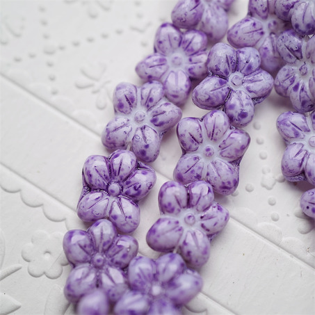 斑驳水彩紫~捷克珠小花花花朵琉璃珠玻璃珠DIY串珠材料 14MM-5