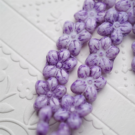斑驳水彩紫~捷克珠小花花花朵琉璃珠玻璃珠DIY串珠材料 14MM-4