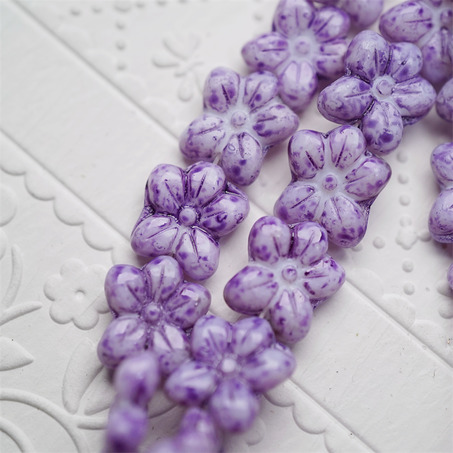 斑驳水彩紫~捷克珠小花花花朵琉璃珠玻璃珠DIY串珠材料 14MM-7