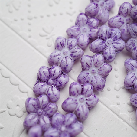 斑驳水彩紫~捷克珠小花花花朵琉璃珠玻璃珠DIY串珠材料 14MM-6