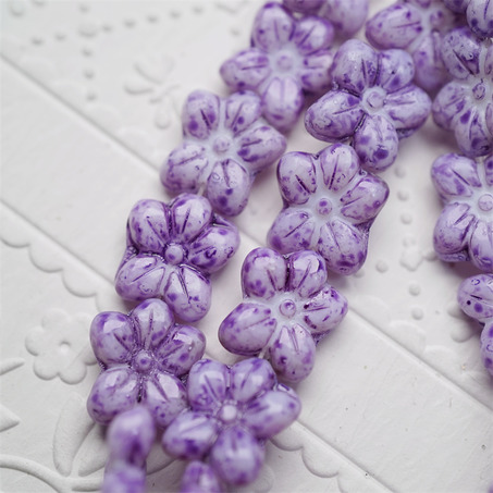 斑驳水彩紫~捷克珠小花花花朵琉璃珠玻璃珠DIY串珠材料 14MM-8