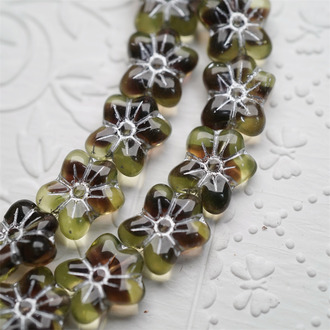 透绿深紫黑夹心mix描银色~捷克珠小花花花朵琉璃珠玻璃珠DIY串珠材料 14MM